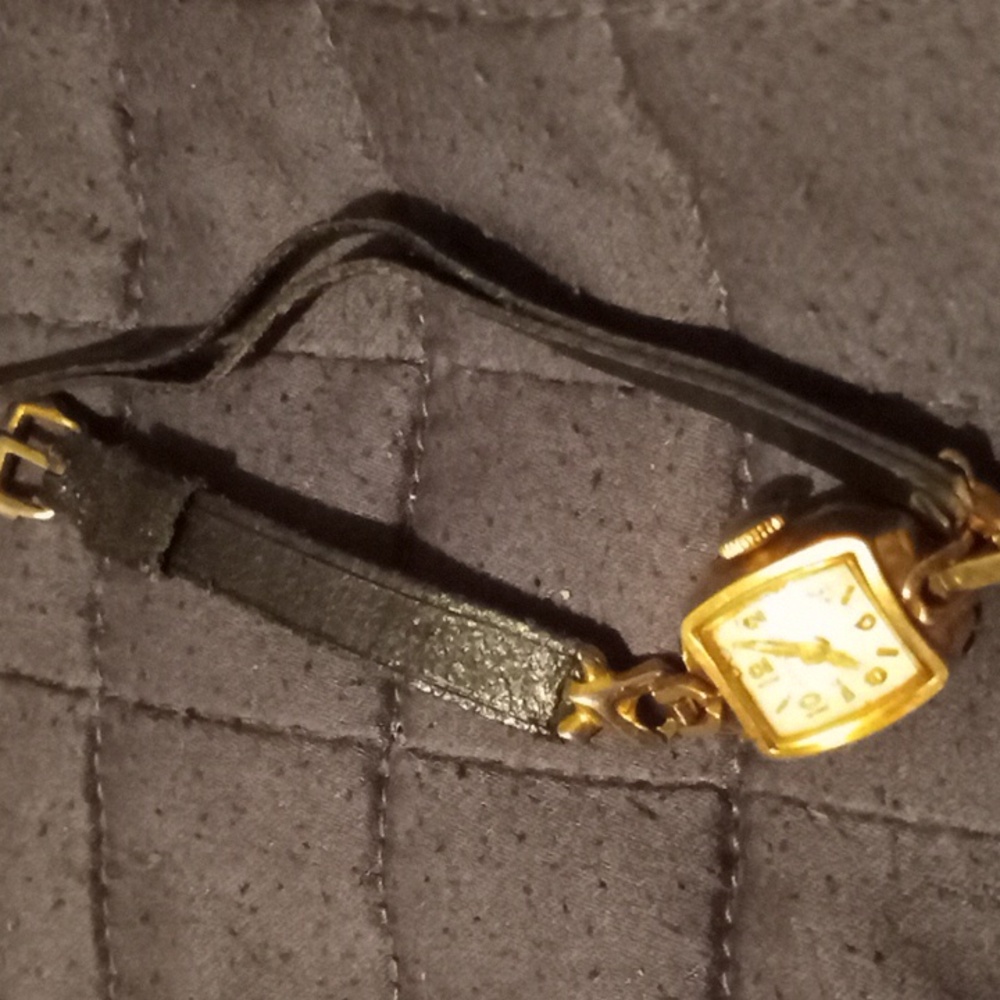 hamilton women's watch 10k gold leather strap